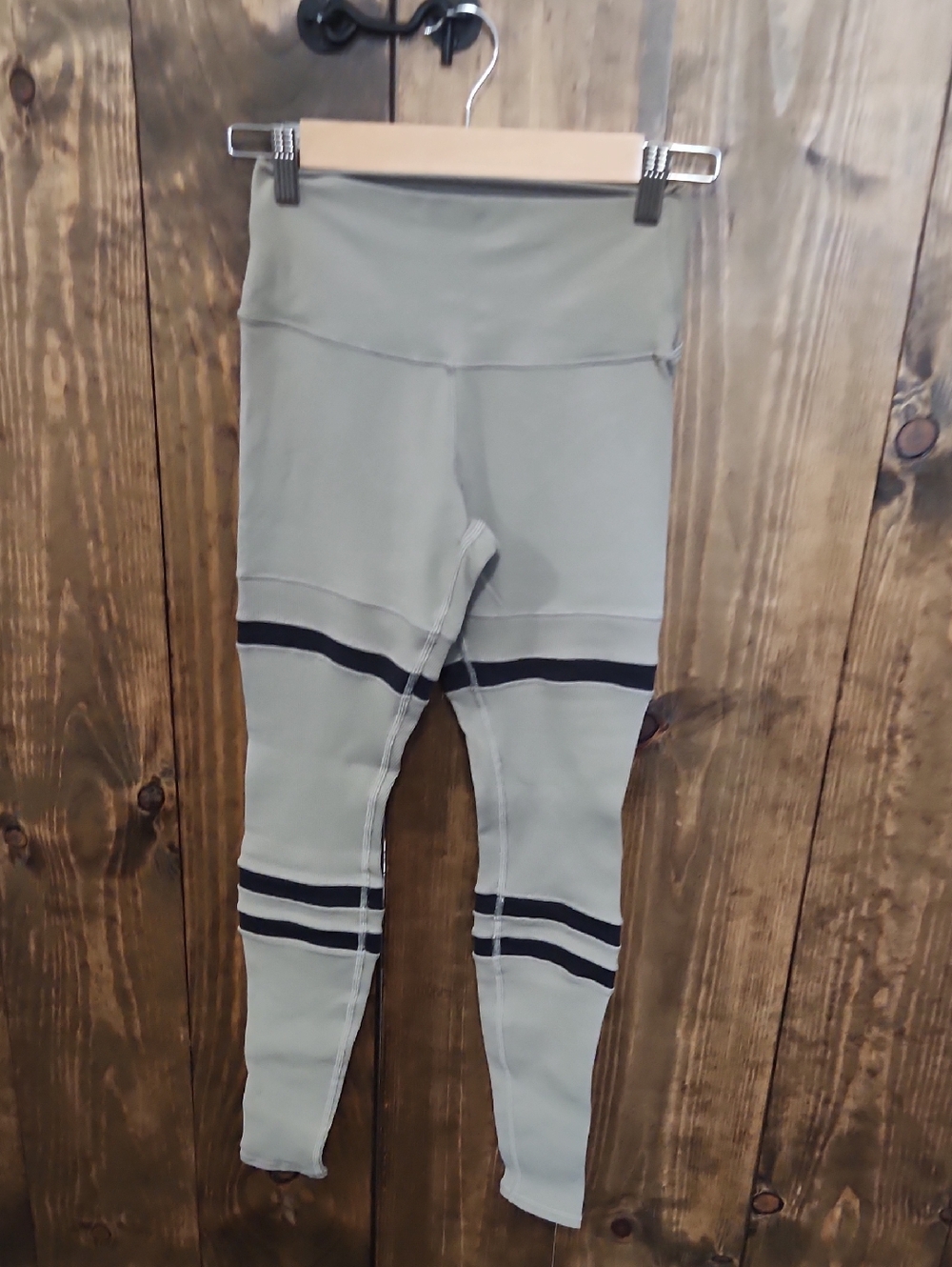 Alo Yoga Taupe Leggings with Black Stripes